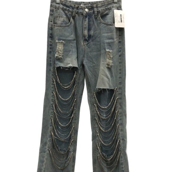 Kiwi Straight Fit Cut Out Rhinestone Rebel Bling Jeans Size Small New with Tags - Picture 16 of 16